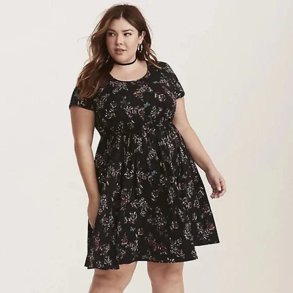 torrid black floral dress Black Floral Flutter Sleeve Midi Dress